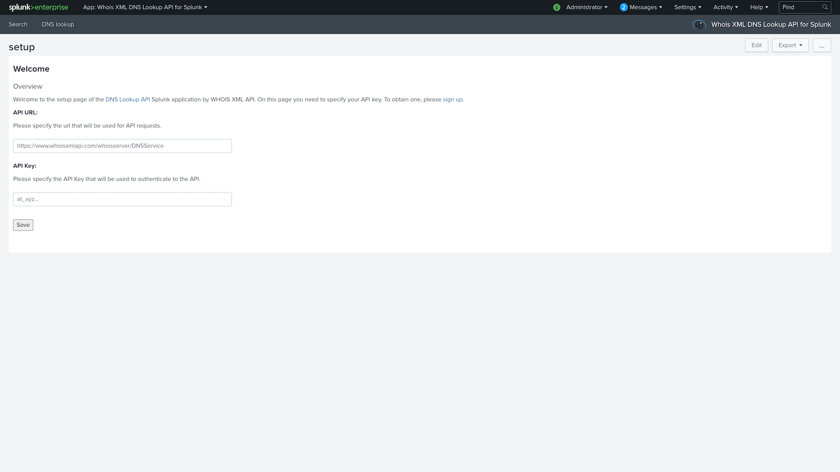 Fill in your API key and click on Save. Fill in your API key and click on Save.
